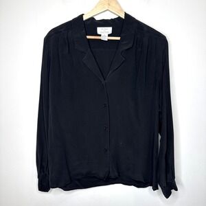 Vintage 100% Silk Studio Claude Bennett Button Up Blouse Womens Black Luxury Old